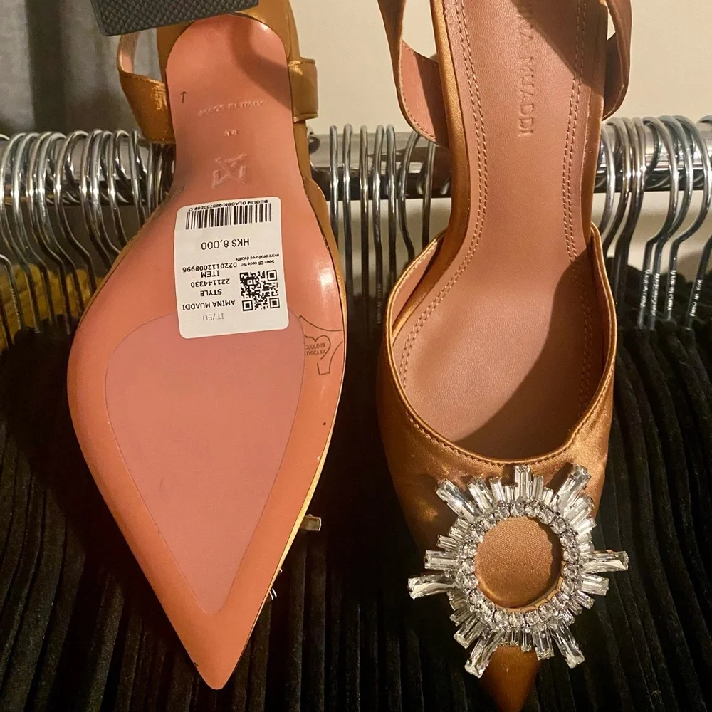 Copper Amina Muaddi Satin Begum Slingback Pumps - Picture 5 of 5